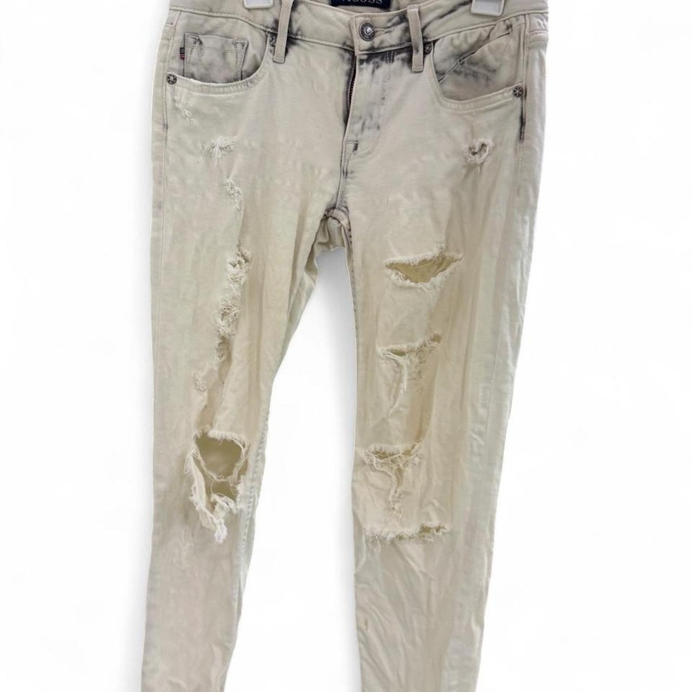 Vigoss Womens Distressed Skinny Jeans Cream White Acid Wash Size 25